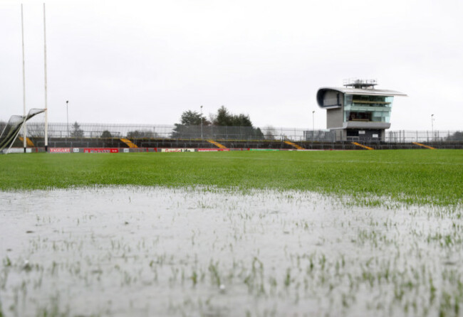 a-view-of-healy-park-after-the-match-was-abandoned-due-to-a-waterlogged-pitch