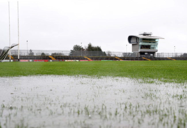 a-view-of-healy-park-after-the-match-was-abandoned-due-to-a-waterlogged-pitch