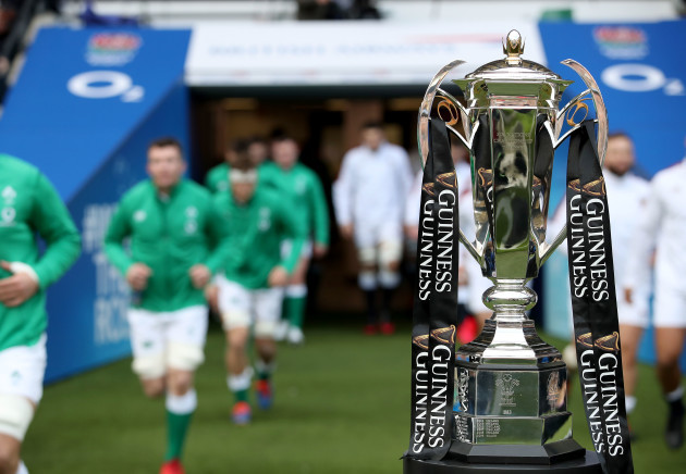 a-view-of-the-guinness-six-nations-championship-trophy-as-the-two-teams-run-out-into-twickenham-stadium