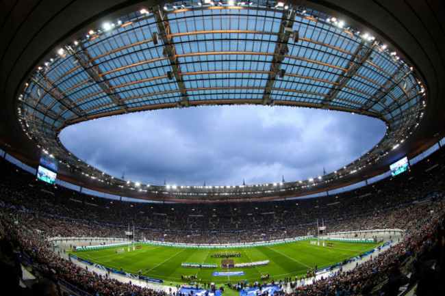 a-view-of-the-stade-de-france-as-the-teams-stand-for-the-national-anthems