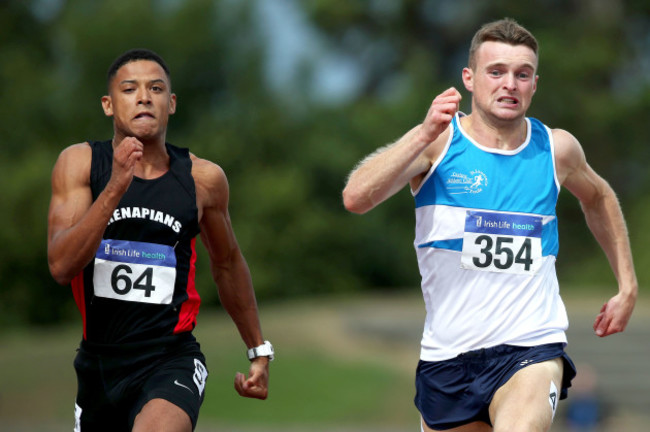 leon-reid-wins-the-mens-100m-ahead-of-marcus-lawler