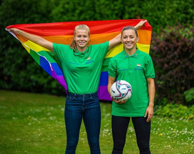 Katie McCabe and Ruesha Littlejohn support Aviva Pride