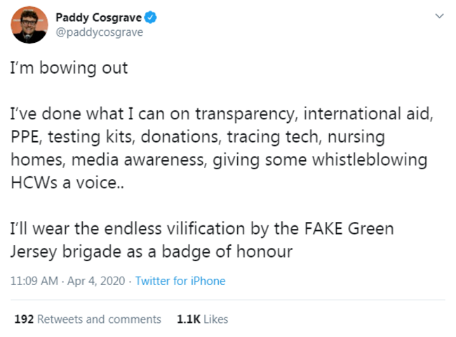 Cosgrave 4 April 'bowing out'