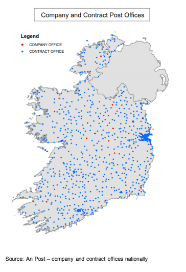 Post Office Coverage Map Only Realistic Solution' To Save Post Office Network Is State Funding Of  €17M