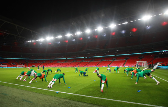 a-view-of-the-ireland-team-during-the-warm-up