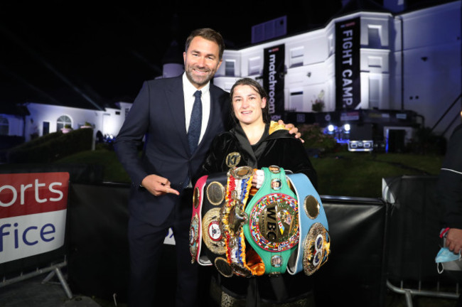 katie-taylor-celebrates-winning-wiith-eddie-hearn