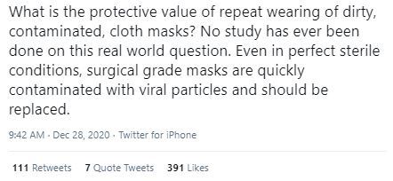 Tweet claim dirty masks