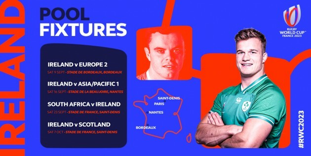 Ireland drawn in Bordeaux, Nantes, and Paris as World Cup fixtures
