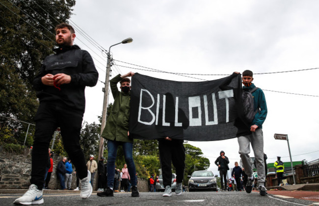 a-view-of-protesters-outside-oriel-park-ahead-of-the-game