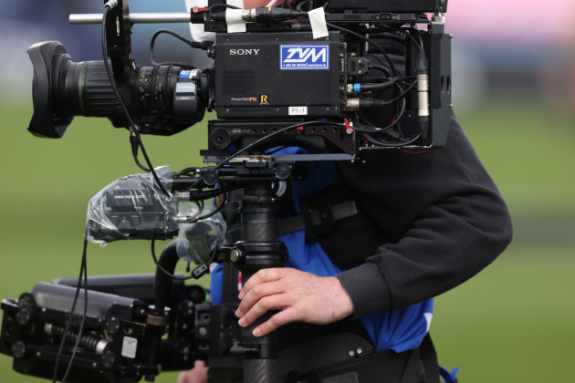 a-general-view-of-a-tv-camera-covering-the-game