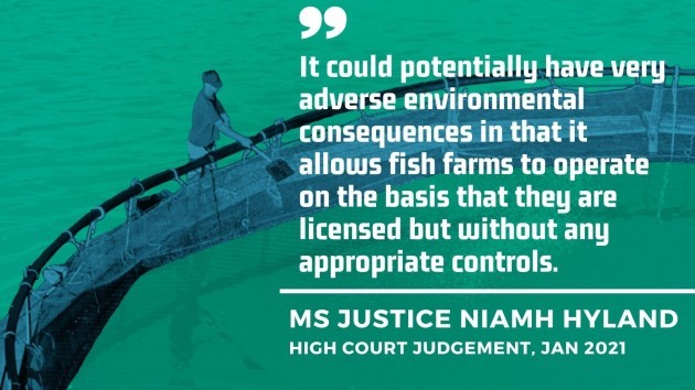 Ms Justice Niamh Hyland - High Court judgement, Jan 2021 - It could potentially have very adverse environmental consequences in that it allows fish farms to operate on the basis that they are licensed but without any appropriate controls.