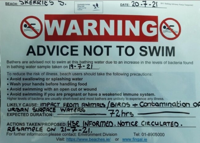 Swimming Advisory Skerries 20-07-21