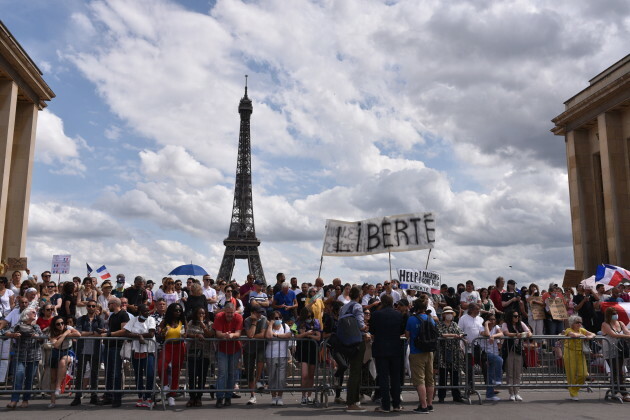 Protest in Dublin city centre against vaccines and new Covid Certs