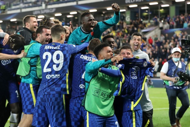 chelseas-reece-james-centre-and-team-mates-celebrate-the-win-after-the-uefa-super-cup-match-at-windsor-park-belfast-picture-date-wednesday-august-11-2021