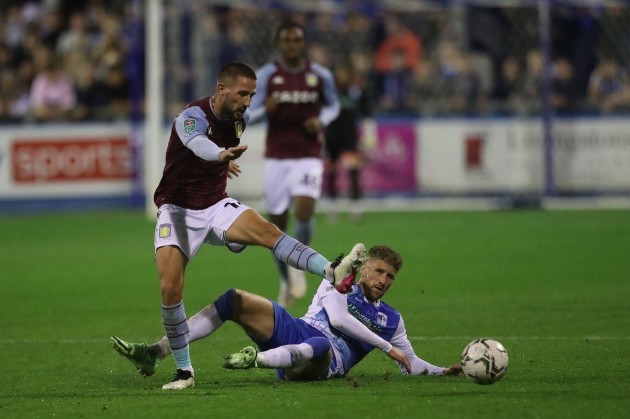 barrow-in-furness-uk-august-24th-barrows-patrick-brough-in-action-with-aston-villas-conor-hourihane-during-the-carabao-cup-2nd-round-match-between-barrow-and-aston-villa-at-holker-street-barrow-i