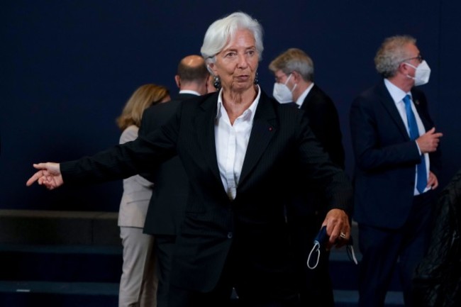 brussels-belgium-12th-july-2021-president-of-european-central-bank-ecb-christine-lagarde-during-a-family-picture-at-the-end-of-a-meeting-of-eurogroup-finance-ministers-at-the-european-council-i