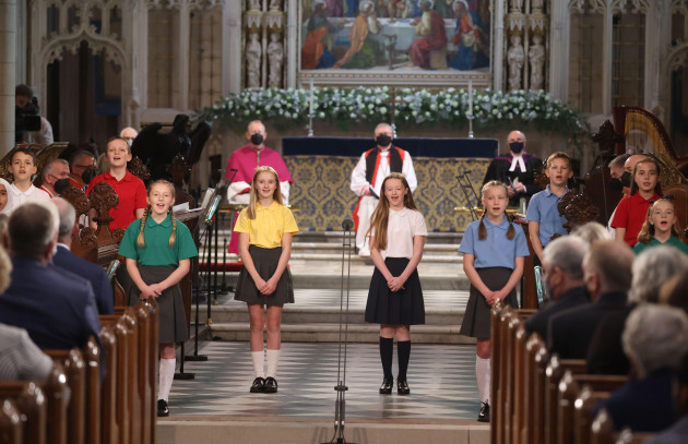 children-from-local-schools-singing-during-a-service-to-mark-the-centenary-of-northern-ireland-at-st-patricks-cathedral-in-armagh-picture-date-thursday-october-21-2021