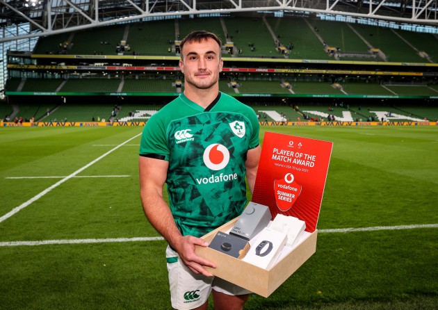 ronan-kelleher-is-presented-with-the-vodafone-summer-series-player-of-the-match-award