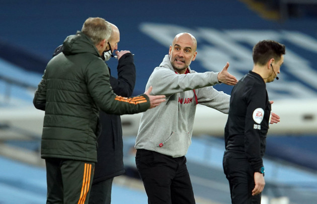 manchester-united-manager-ole-gunnar-solskjaer-left-and-manchester-city-manager-pep-guardiola-clash-during-the-premier-league-match-at-the-etihad-stadium-manchester-picture-date-sunday-march-7-2