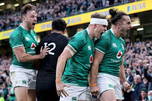 james-lowe-celebrates-after-scoring-the-opening-try-with-hugo-keenan-and-garry-ringrose