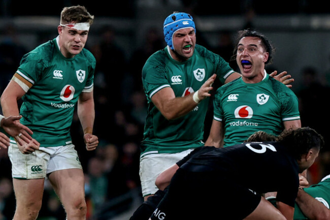 james-lowe-celebrates-a-penalty-in-the-final-seconds-of-the-game-with-garry-ringrose-and-tadhg-beirne