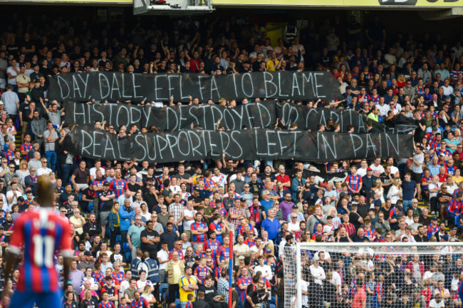 crystal-palace-fans-with-a-protest-about-what-happened-to-bury-fc-during-the-premier-league-match-between-crystal-palace-and-aston-villa-at-selhurst-park-london-31-august-2019-editorial-use-only
