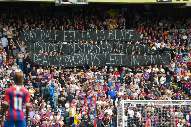 crystal-palace-fans-with-a-protest-about-what-happened-to-bury-fc-during-the-premier-league-match-between-crystal-palace-and-aston-villa-at-selhurst-park-london-31-august-2019-editorial-use-only