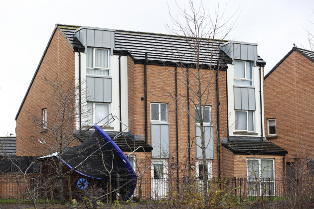 an-overturned-trampoline-at-a-house-in-clon-elagh-derry-as-storm-barra-hits-the-uk-and-ireland-with-disruptive-winds-heavy-rain-and-snow-picture-date-tuesday-december-7-2021