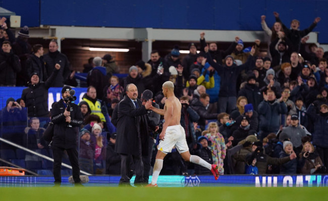 everton-manager-rafael-benitez-and-richarlison-after-the-premier-league-match-at-goodison-park-liverpool-picture-date-monday-december-6-2021