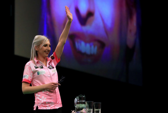 fallon-sherrock-waves-to-the-crowd-during-during-the-unibet-premier-league-darts-at-motorpoint-arena-nottingham