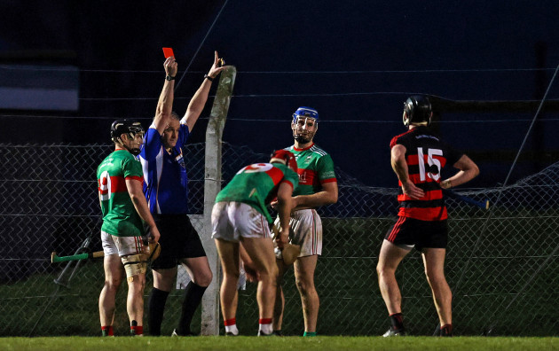 john-mcgrath-is-given-a-red-card-by-johnny-murphy