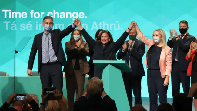 sinn-fein-leader-mary-lou-mcdonald-speaking-during-the-sinn-fein-ard-fheis-at-the-helix-in-dublin-picture-date-saturday-october-30-2021