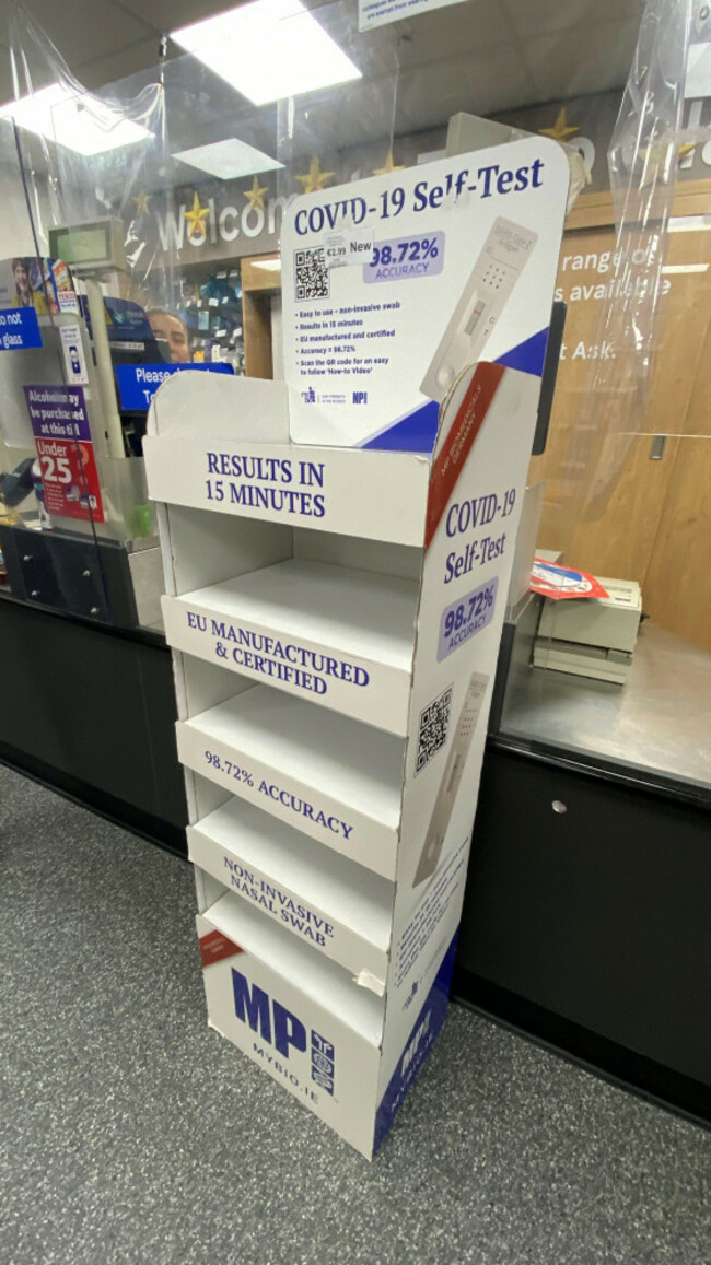 a-display-unit-that-should-contain-covid-19-rapid-antigen-tests-sits-empty-at-a-tesco-store-in-dublin-as-demand-for-tesings-soars-after-christmas-has-led-to-a-shortage-in-availabilty-picture-date-mo