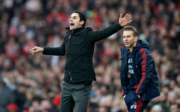 arsenal-manager-mikel-arteta-left-with-assistant-coach-albert-stuivenberg-on-the-touchline-during-the-premier-league-match-at-the-emirates-stadium-london