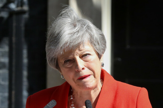 london-uk-uk-18th-feb-2019-british-prime-minister-theresa-may-is-seen-breaking-into-tears-as-she-made-a-statement-in-downing-street-after-meeting-graham-brady-the-chair-of-1922-committee-theres