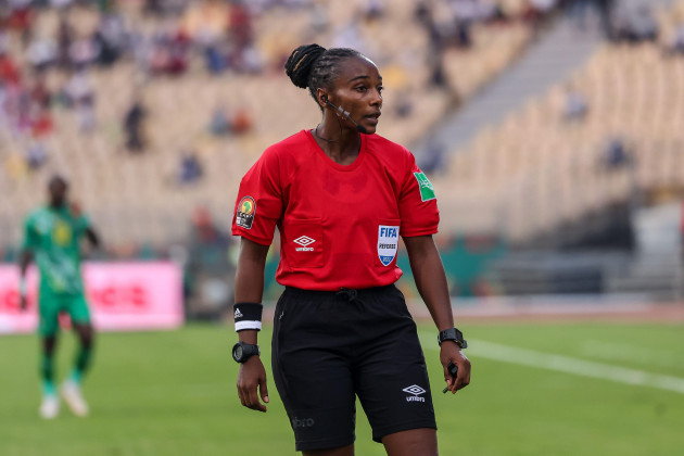 yaounde-cameroon-january-18-women-referee-salima-mukansanga-during-the-2021-africa-cup-of-nations-group-b-match-between-zimababwe-and-guinea-at-stade-ahmadou-ahidjo-on-january-18-2022-in-yaounde