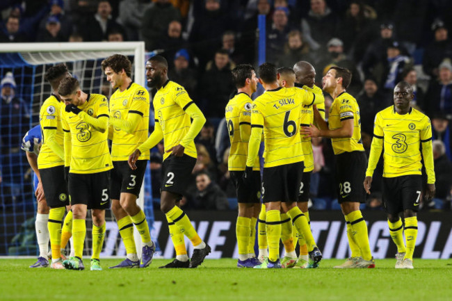 brighton-and-hove-england-18th-january-2022-hakim-ziyech-of-chelsea-hidden-celebrates-scoring-their-sides-first-goal-of-the-game-during-the-premier-league-match-at-the-amex-stadium-brighton-and