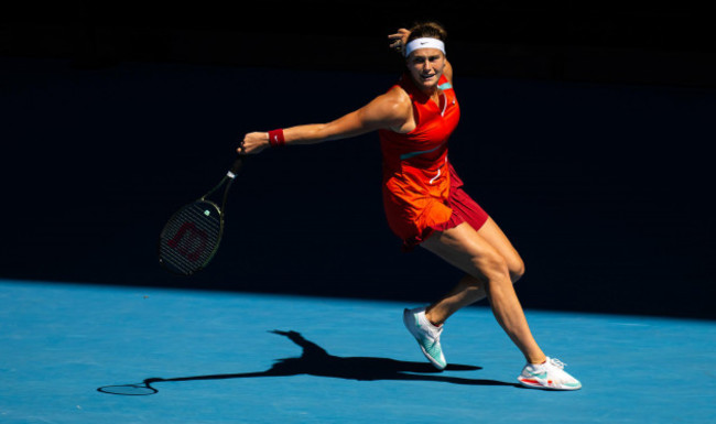 melbourne-australia-22nd-jan-2022-aryna-sabalenka-of-belarus-in-action-against-marketa-vondrousova-of-the-czech-republic-during-the-third-round-at-the-2022-australian-open-wta-grand-slam-tennis-t