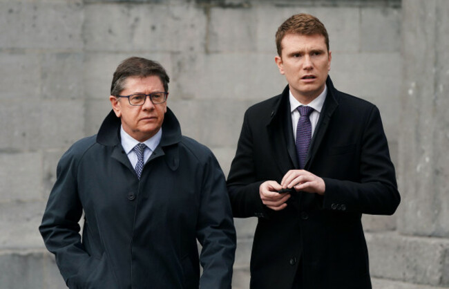 john-sweeney-left-and-james-sweeney-leaving-galway-court-during-a-hearing-where-they-are-two-of-four-people-accused-to-have-breached-covid-restrictions-by-organising-an-oireachtas-golf-society-event