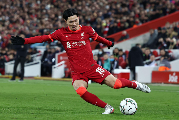 liverpool-uk-13th-jan-2022-takumi-minamino-of-liverpool-during-the-carabao-cup-match-at-anfield-liverpool-picture-credit-should-read-darren-staplessportimage-credit-sportimagealamy-live-news