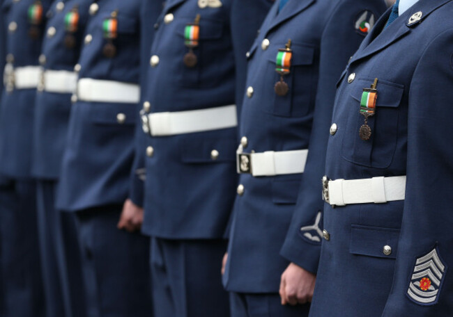 the-1916-centenary-commemorative-medals-are-seen-on-members-of-the-air-corps-at-a-special-ceremony-and-medal-presentation-for-the-defence-forces-at-dublin-castle