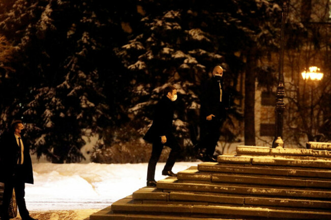 french-president-emmanuel-macron-arrives-at-the-grand-kremlin-palace-to-meet-russian-president-v-putin-on-the-russian-western-crisis-over-ukraine-in-moscow-russia-on-february-7-2022-photo-by-dom