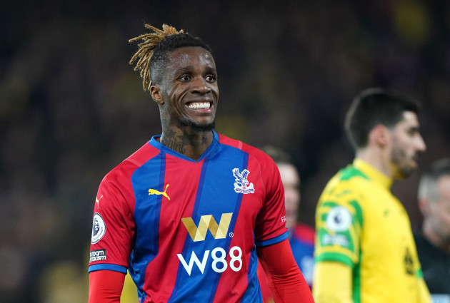 crystal-palaces-wilfried-zaha-during-the-premier-league-match-at-carrow-road-norwich-picture-date-wednesday-february-9-2022