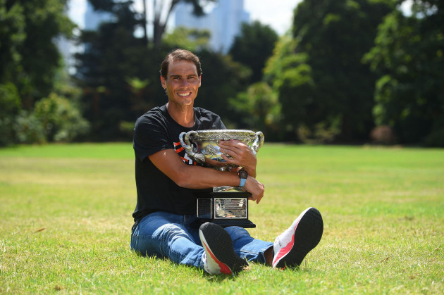 melbourne-australia-31st-jan-2022-rafael-nadal-poses-with-his-trophy-at-the-government-house-the-day-after-he-won-his-21st-slam-at-the-2022-australian-open-at-melbourne-park-in-melbourne-austral