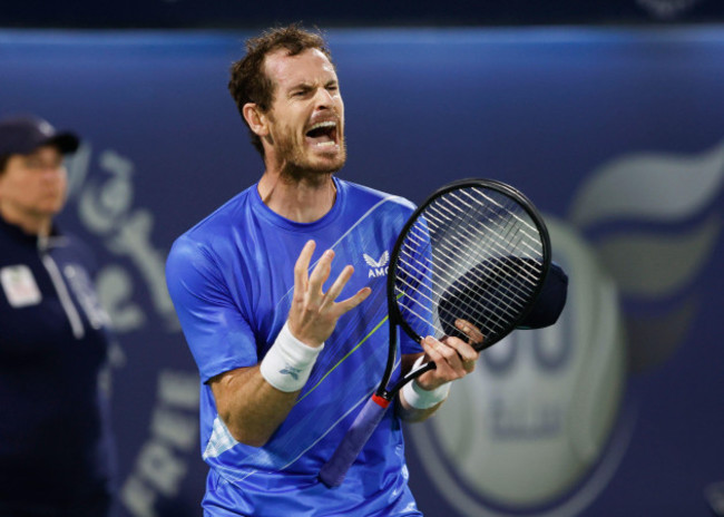 dubai-uae-121st-feb-2022-british-tennis-player-andy-murray-reacts-at-the-dubai-duty-free-tennis-championships-tournament-at-dubai-duty-free-tennis-stadium-on-monday-21-february-2022-j