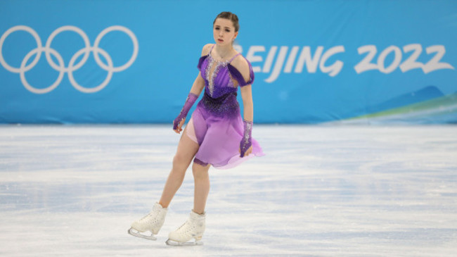 beijing-china-15th-feb-2022-kamila-valieva-of-the-russian-olympic-committee-roc-competes-in-the-womens-single-skating-short-program-at-the-beijing-2022-winter-olympic-games-at-the-capital-indoo