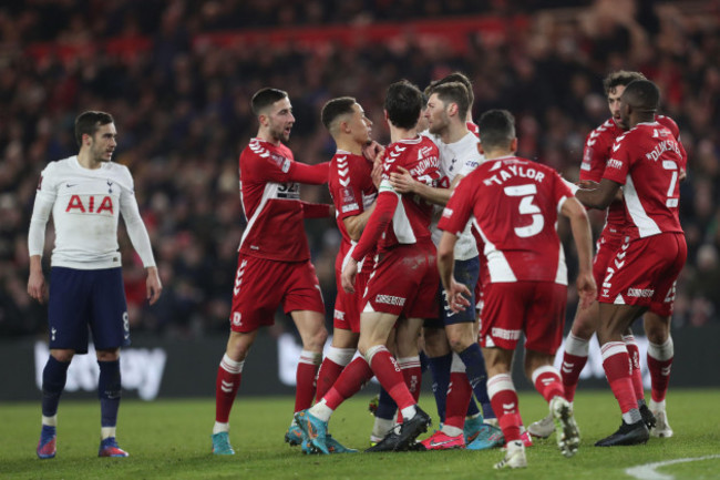 middlesbrough-uk-mar-1st-middlesbroughs-marcus-tavernier-and-tottenham-hotspurs-ben-davies-exchange-words-during-the-fa-cup-fifth-round-match-between-middlesbrough-and-tottenham-hotspur-at-the-riv