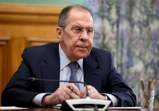 moscow-russia-25th-feb-2022-russias-foreign-minister-sergei-lavrov-looks-on-during-a-meeting-with-vladislav-deinego-foreign-minister-of-the-lugansk-peoples-republic-lpr-and-sergei-peresada