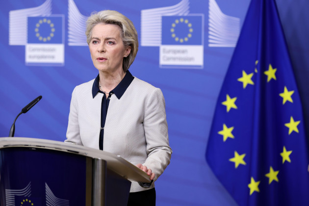 european-commission-president-ursula-von-der-leyen-speaks-during-a-statement-on-russias-attack-on-ukraine-in-brussels-belgium-february-24-2022-ahead-of-an-eu-special-summit-called-today-to-discus