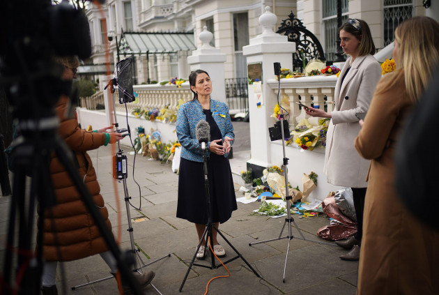 home-secretary-priti-patel-speaking-to-the-media-outside-the-ukrainian-embassy-in-london-picture-date-sunday-march-6-2022